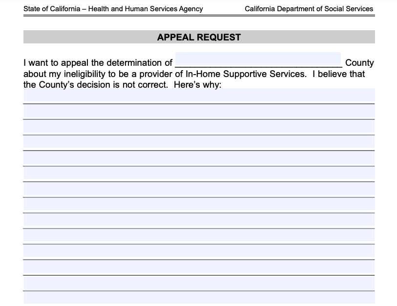 "Appeal IHSS Provider Application Denial"